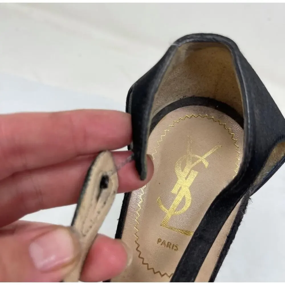 Yves Saint Laurent Vintage black satin platform ultra high heels size 39.5 - Picture 3 of 12